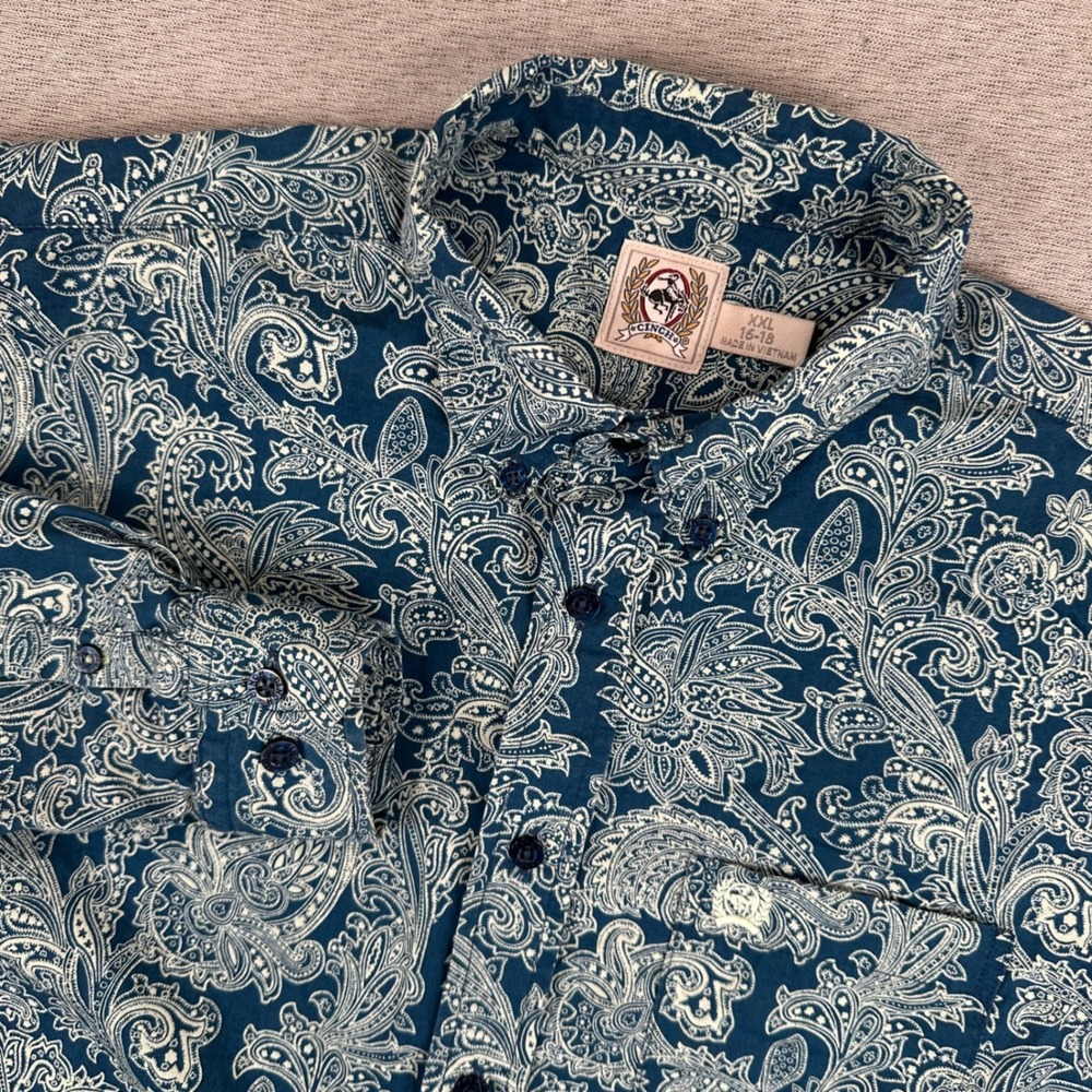 Cinch Western Shirt Womens XXL Navy White Paisley Button Down Cotton Rodeo AOP